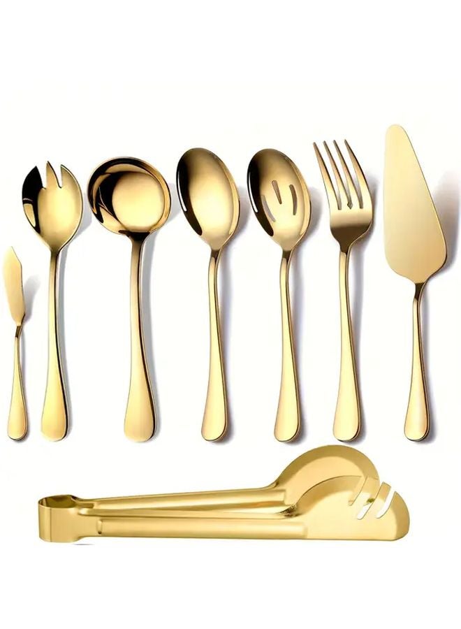 Golden 8PCS Premium Stainless Steel Serving Utensils Set For Party Banquet Catering - Image 1